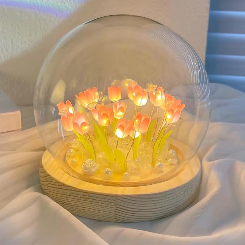 Night Lamp for Bedroom – LED Tulip Light with Wooden Base